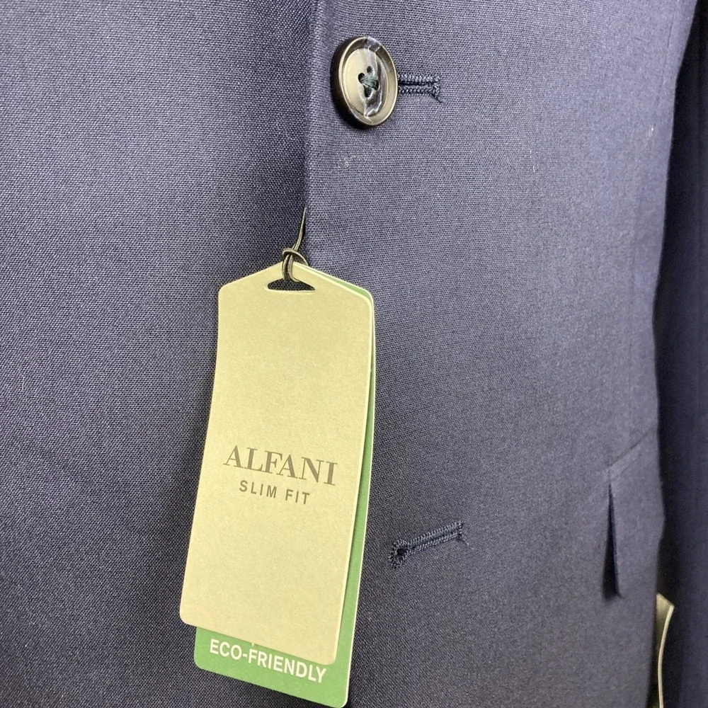 Alfani Mens Slim fit Suit Jacket Blazer 38 R Navy Blue Solid Stretch‎